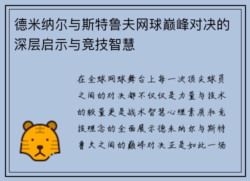 德米纳尔与斯特鲁夫网球巅峰对决的深层启示与竞技智慧
